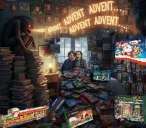 Viele Adventskalender von unterschiedlichen Marken häufen sich im Kinderzimmer